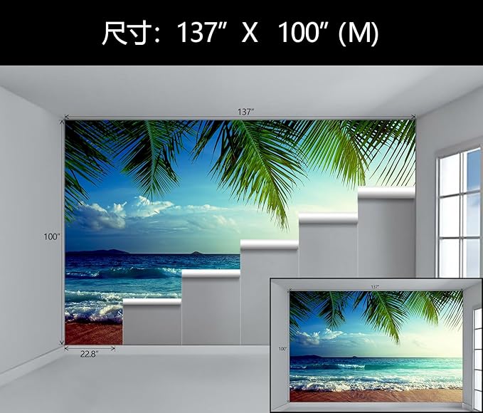 WFBHUA-Beach Wallpaper Mural Peel and Stick Tropical Sunset Ocean Waves Self Adhesive Wall Mural for Bathroom Bedroom 137"x100"