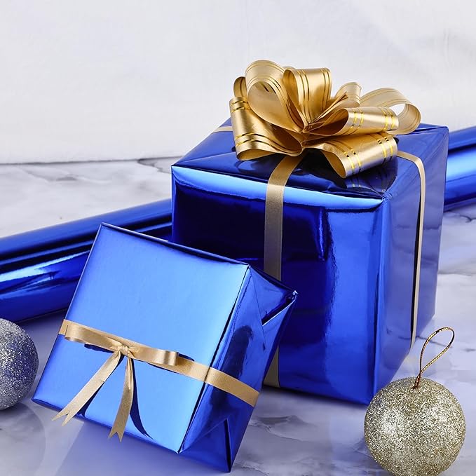 NESCCI Royal Blue Metallic Wrapping Paper, Solid Color Paper,Gift Wrapping Paper,Perfect for Wedding,Valentine's Day,Birthday, Christmas,Baby Shower,DIY Bouquet (17.5 Inches X 32.8 Feet)