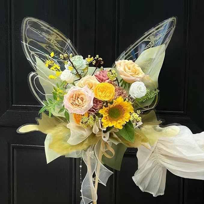LLBWKC 20 Sets Butterfly Flower Wrapping Paper, Waterproof Butterfly Flower Bouquet Wrapping Paper, OPP Clear Floral Wraps for Florist Supplies, Gift Packaging, DIY Craft 20x22 in (Pink)