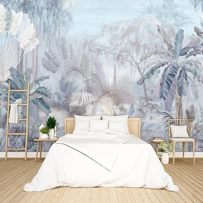 Tropical Botanical Wallpaper Woodland Forest Tree Bedroom Banana Leaf Plant murals Aesthetic Room Decor Living Room tv Background Large Wall Mural - 160"x108" Not Peel and Stick