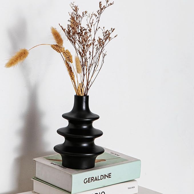 Modern Ceramic Vase Set, Small Matte Black Vases for Home Decor, Minimalist Vase for Entryway, Living Room Decoration, Table Centerpieces