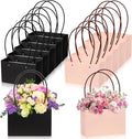 ZSDRTYU Kraft Paper Flower Gift Bags, 12 Pack Floral Gift Bags Wedding Floral Paper Flower Packing bag, Bouquet Bag Box With Handle Waterproof Flower Boxes For Wedding Birthday, Black, Pink