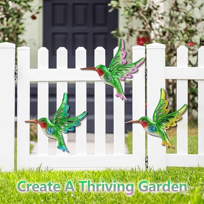 Metal Hummingbird Wall Decor, Wall Art Christmas Sculpture for Patio Fence, Set of 3, 9 Inch, Christmas Indoor Outdoor Gift for Family