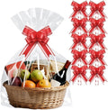 PigPotParty 24"x30" Clear Cellophane Gift Bags - Includes Bows – 10 Pack Large Cellophane Wrap for Gift Baskets, Plastic Gifts Bags for Gift Giving