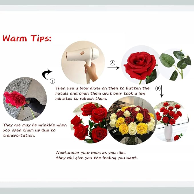 Pink Fake Roses Artificial Flowers - 10 Pcs Fake Artificial Roses Silk Flowers with Stems for Home Wedding Hotel Office Centerpiece Decor