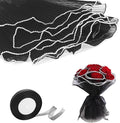 Cftone 4 Yards Pearl Edge Flower Wrapping Mesh Paper with 3/5 inch Organza Ribbon 50 Yard Gift Wrap Ribbon, Bouquet Transparent Mesh Wrapping Paper for Mother's Day Valentine's Day Wedding Graduation Birthday Gift (Black with 50 Yard Black Ribbon)