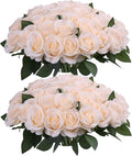 52pcs Champagne Roses Artificial Flowers Fake Flowers Silk Roses with Stems for DIY Wedding Bouquets Bridal Shower Centerpieces Arrangements Party Decorations