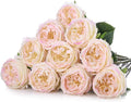 10pcs Real Touch Peonies Artificial Flowers, Faux Austin Rose with Long Stem Look Real Fake Flower for Christmas Valentines Arrangement Wedding Party Home Kitchen Decor(Flesh Pink)