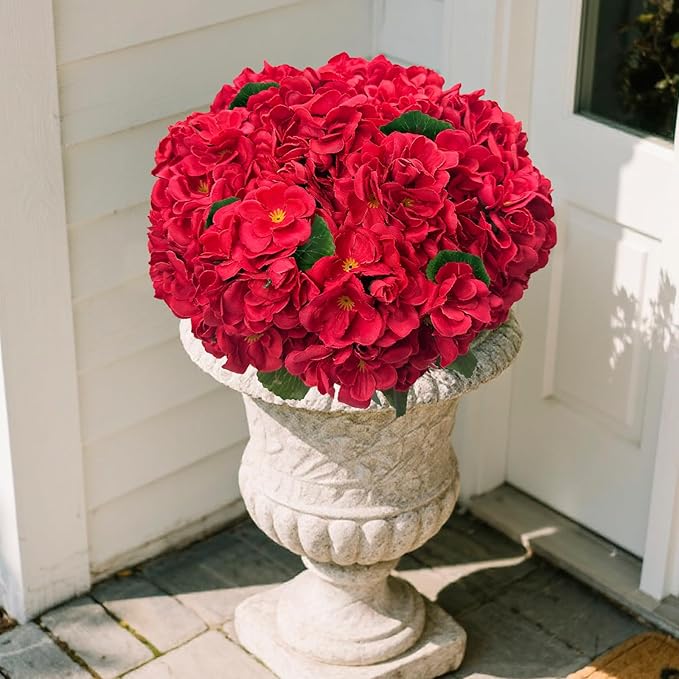 12 Bundles Geranium Christmas Artificial Flowers for Outdoors - UV Resistant Fake Flowers Outside for Planter Hanging Basket, Realistic Silk Faux Plants for Home Porch Garden Patio Décorations