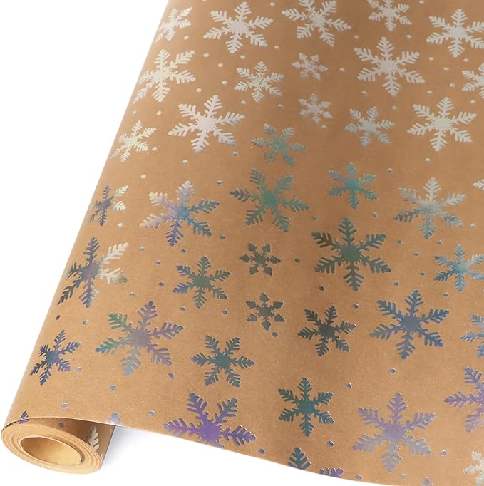 Ribbli Christmas Wrapping Paper, Christmas Iridescent Snowflake Kraft Wrapping Paper Rolls,Mini Roll - 17 Inch x 33 Feet Per Roll, Holiday Presents Decoration