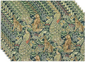 William Morris Floral Animal Placemats Set of 6, Vintage Botanical Plant Birds Rabbit Place Mats, Heat Resistant Non Slip Cotton Linen Dining Table Mats for Home Kitchen Party 18x12 Inch