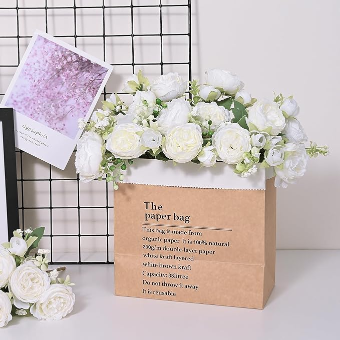 MARTINE MALL 4 Packs Peonies Artificial Flowers, White Artificial Peonies, Silk Peonies Flowers Fake Peonies Artificial Flowers Peonies Bouquet for Centerpiece Table Wedding Party Home Decor