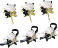 Aimto Ivory Rose Rose&Black Wrist Corsage and Boutonniere Set for Ivory Rose Wedding Flower Accessories Prom Suits (3pairs Ivory Rose Set)