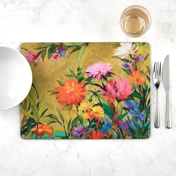 Pimpernel Floral Collection Dining Set – (15.7" x 11.7") Placemats & Coasters Featuring Colorful Botanical Art Prints, Heat & Stain Resistant Cork-Backed Boards with Lacquer Surface Protection
