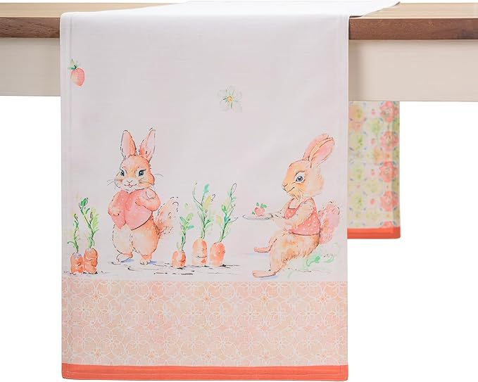 Maison d'Hermine Table runner 100% Cotton Double Layer Table Runners 72 inches long Decorative for Home Kitchen Dining Party Baby Shower Wedding Bridal Shower Spring Summer (Bunny Party, 14.50" x 72")