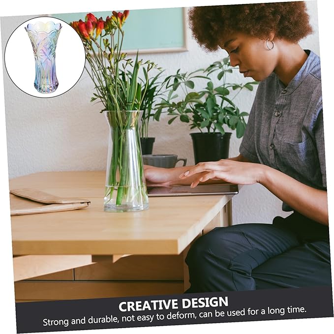 Colorful Thickened Glass Flower Vase Rainbow Hydroponics Plant Container Decorative Home Office Living Table Arrangement Holder