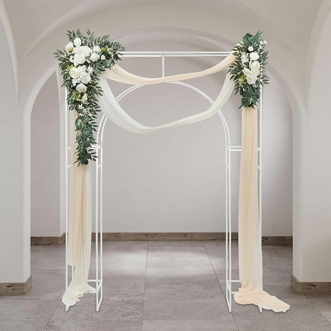 Wedding Arch Backdrop Stand, 7.9 Ft Heavy Duty Metal Square Wedding Arch, 3D Floral Balloon Frame Flower Stand for Garden Indoor Outdoor Party Birthday Parties Engagements Decoration（White）