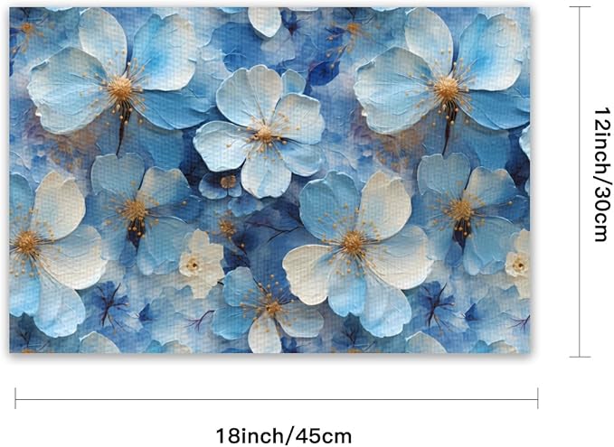 Placemats Set of 4 Waterproof Oilproof Table Mats Hydrangea Pattern Washable Wipeable Heat Resistant Easy to Clean for Indoor Outdoor Party Kitchen Dining Table Decoration 12 * 18in