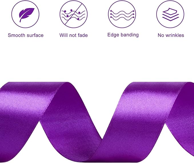 1-1/2 Inches 50 Yards Purple Satin Ribbon, Solid Fabric Ribbon Roll for Flower Bouquets, Gift Wrapping, Wedding, Handmade Crafts