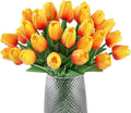 30 Pcs Fake Latex Tulips Artificial Flowers Faux Tulip Stems Real Touch Tulips for Wedding Party Home Decoration (Sunset)