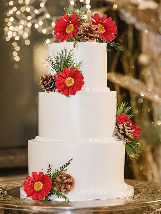 Red 36 Heads Artificial Daisies 6Pcs 29.52” Silk Daisies Flowers with Long Stem Fake Wild Flowers for Room Home Bath Outdoor Garden Party Aisle Arrangement(Red)