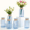 Vintage Glass Flower Vase，6 Pack Blue Farmhouse Glass Centerpiece Vases Mason Jars for Weddings, Parties & Home Decor Bulk (6, Blue)