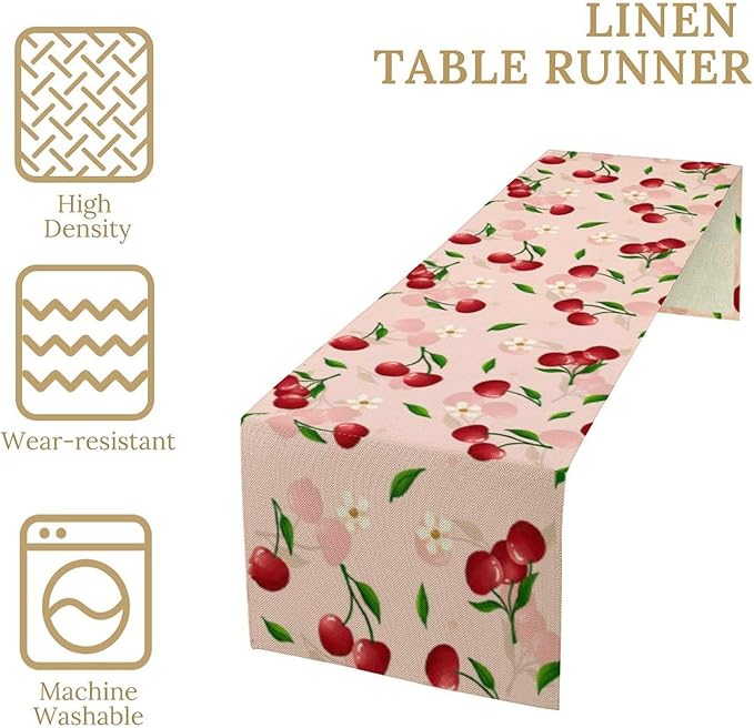 Cherry Table Runner,Spring Summer Fruit Tropical Birthday Party Decorations Dining Room Home Kitchen Table Decor 13 x 108In