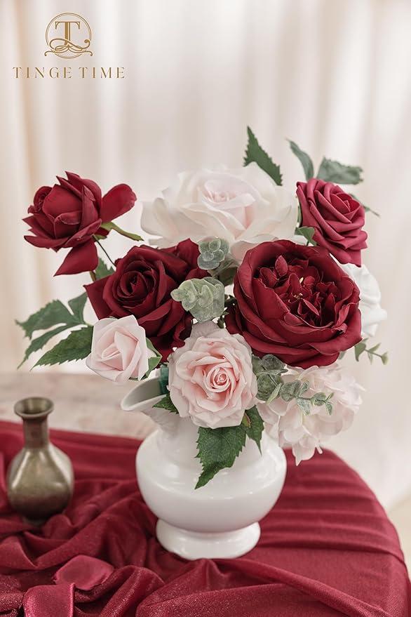 TINGE TIME Artificial Flowers Red & Blush Pink Flower Combo for DIY Wedding Bouquets Table Centerpieces Arrangements Party Baby Shower Home Decorations