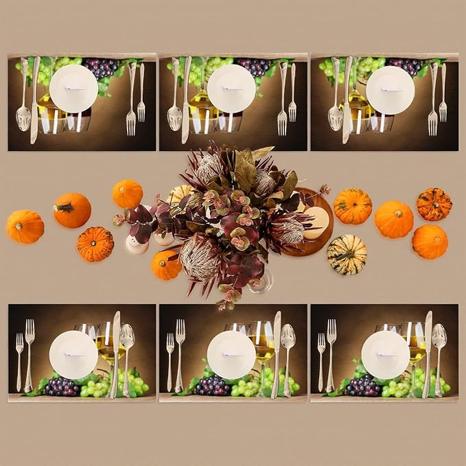 PVC Placemats Set of 4 Grape Red Wine Glass Wipeable Table Mats Washable Heat Resistant Non Slip Vinyl Dining Table Mat for Kithen Indoor Outdoor Patio Farmhouse Place Mats Decorative
