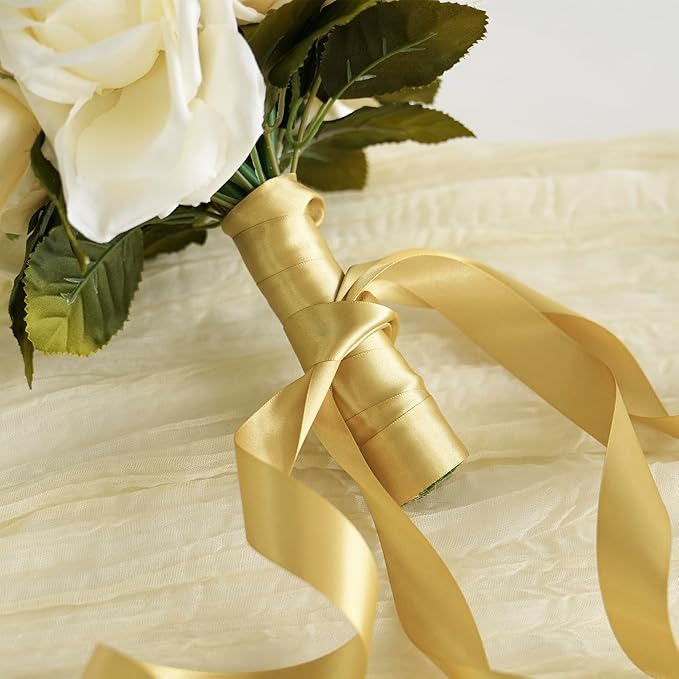 MEEDEE Gold Ribbon 1 Inch Gold Satin Ribbon Lux Double Faced Satin Ribbons by 50 Yards Polyester Wrapping Ribbons for Crafts, Wedding, Flower Bouquet, Holiday Decorating