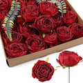 IPOPU Red Roses Artificial Flowers 25pcs Dark Red Silk Bulk Flower Heads Vingtage Dried Fake Flowers Artificial for Decoration Bridal Bouquets for Wedding Centerpiece Flower Wall Decor (Dark Red)