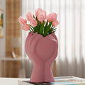 8 Inch Heart Hand White Ceramic Vase - Unique Modern Aesthetic Flowers Vase for Living Room Bedroom Office Kitchen Table Centerpiece or Shelf Decor - Gifts for Wedding Bridal Shower Women Mom (Pink)