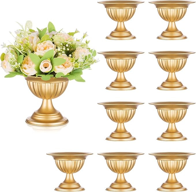 Sziqiqi Gold Metal Urn Vases for Flower - 10 Pcs Vintage Small Vase for Wedding Decorations Mini Flower Arrangements Table Vase Plant Pot for Weddings Party Centerpieces Decoration Bulk