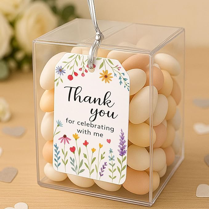 40 PCS Floral Thank You for Celebrating with Me Birthday Tags, Pastel Wildflower Favor Tag, Spring Baby in Bloom Shower Thank You Favor Tag, Floral Birthday Party Tags, 2x3.5