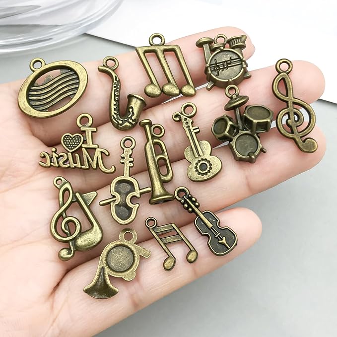 WOCRAFT 60pcs Antique Bronze Music Bracelet Charms for Jewelry Making Sets DIY Necklace Bracelet Keychain Crafting Charms Kit Craft Supplies (SN895)