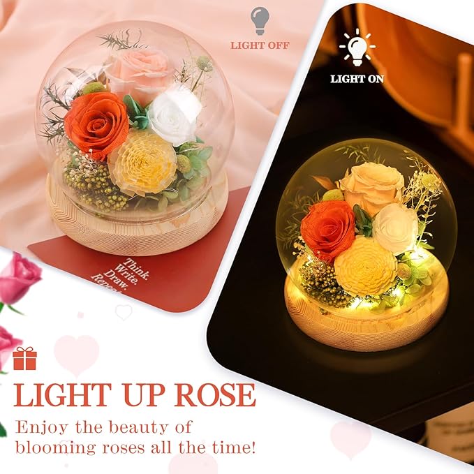 FIACO Preserved Rose Birthday Gift for Women Forever Fresh Flowers for Prime Delivery Gift for Mom Grandma Wife Valentines Mothers Day Christmas Anniversary Eternal Roses in Glass Dome