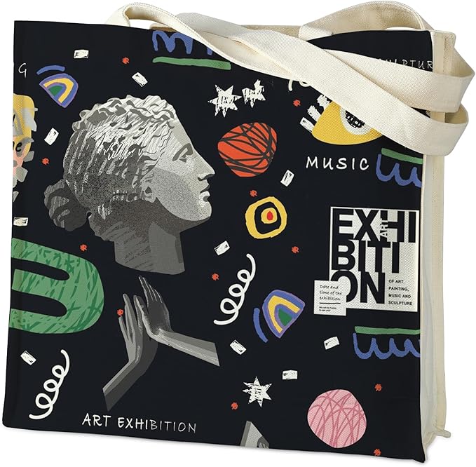 AUSVKAI Canvas Tote Bag Aesthetic for Women, Cute Reusable Bags with Pockets & Snaps for Beach Shopping College Gym Grocery