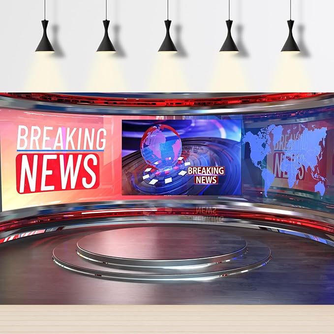 Breaking News Backdrop Studio TV News Broadcast Hall Background News Room Broadcasting Photography Background Program Record News Report Business Newsman Backdrop Kids Portrait Photo Props 5x4ft