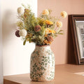 Vintage Ceramic Vase - 7.8 Inch Hand-Painted Flowers with Ice Crackle Glaze Finish, American Farmhouse Style Pitcher Vase for Home Decor, Centerpiece, Shelf, Table, Office