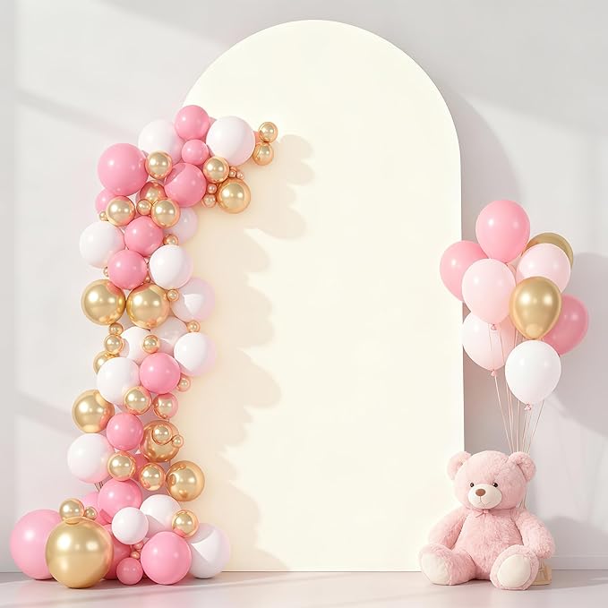 6FT Ivory Arch Cover - Polyester Fitted Wedding Arch Stand Covers Round Top Chiara Arch Backdrop Cover for Birthday Party Banquet Photo Background Decoration