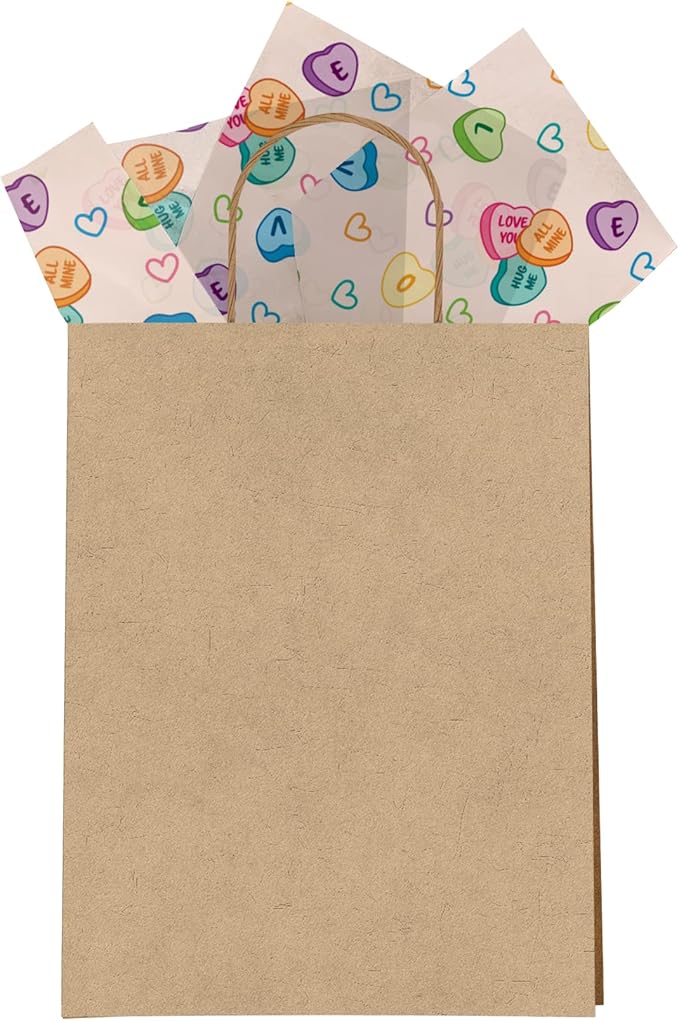 Pro Supply Global Candy Hearts Printed Tissue Paper for Valentine's Day Gift Bags or Boxes and Wrapping - Bulk Decorative Art Tissue Paper for Packaging and Gifting | 24 Sheets 20" x 30"