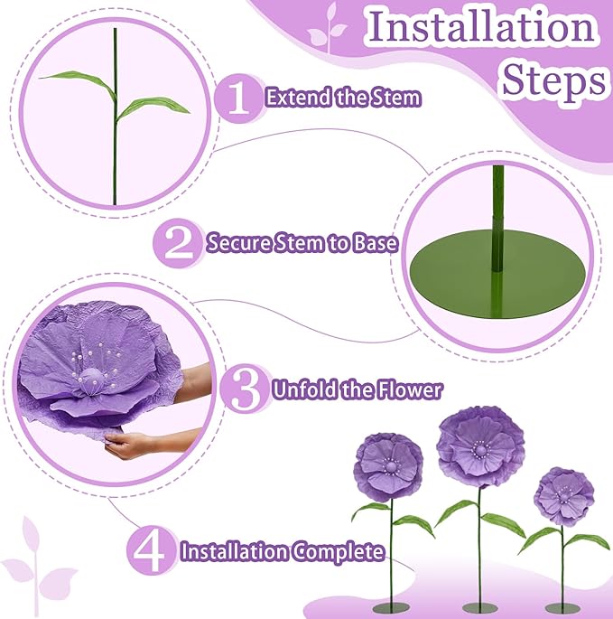 Giant Fake Flowers 5.77FT - Light Purple Large Paper Flowers 3D Artificial Floral Wedding Decorations for Birthday Party Outdoor Banquet Event Home Backdrop Decor