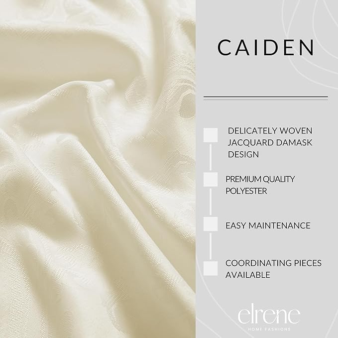 Elrene Home Fashions Caiden Elegance Damask Waterproof, Stain & Wrinkle Resistant Fabric Placemats (Set of 4), 13" x 19", Ivory