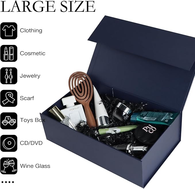 Navy Blue Gift Box with Magnetic Lids 13.8x8.3x4.4 in, Bridesmaid Groomsman Proposal Box, Large Rectangle Storage Box 5 Pack