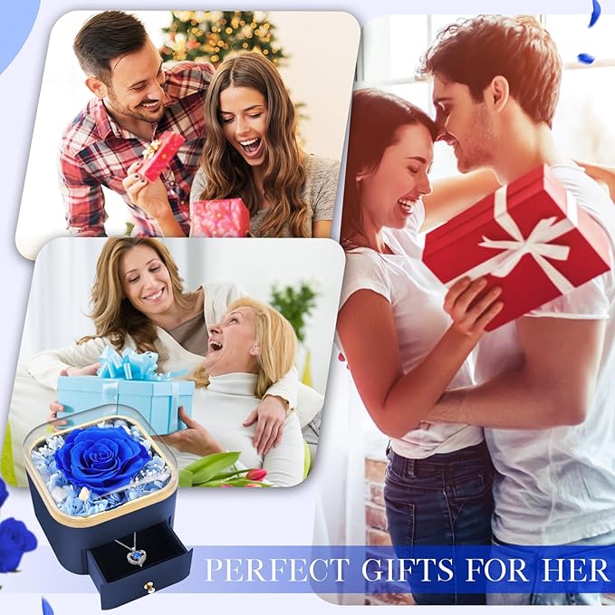 Beferr Christmas Day Rose Gifts for Mom Women Birthday Gifts Preserved Real Rose with Necklace Eternal Roses Forever Flowers for Delivery Prime Xmas Day Flower Gifts for Grandma Wife Daughter Sister