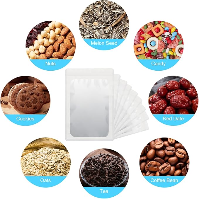 400 Pack 4 Size Bags with Clear Window,Scratch Resistant Hand Holographic Packaging Pouch,Resealable Bag for Small Bussiness Cookies Jewelry Candy Sample (White, 2.4×3.9,3x4.7,4×7,5.5×7.9 inch)
