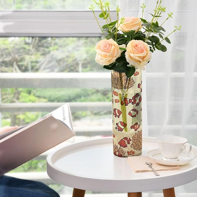 Flower Vase Clear Plastic Cylinder Vases Decor for Centerpieces Home Storage Office Weddings Red Clownflish 11.8 x 3.9 in