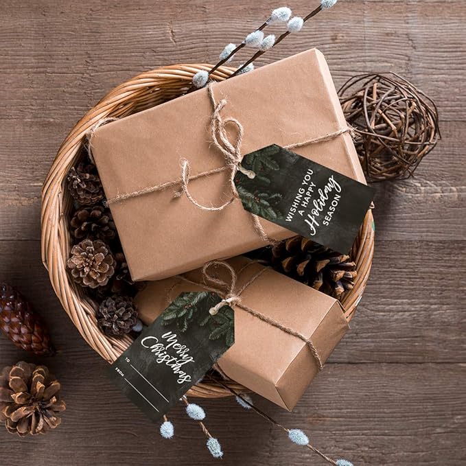 Andaz Press Christmas Holiday Season Classic Gift Tags, Merry Christmas to from and Wishing You A Happy Holiday Season, Green Christmas Tree Branch Design, Holiday Events, Parties, Favors, 60-Pack