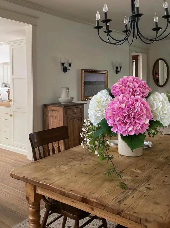 YalzoneMet 4Pcs Pink Purple Silk Hydrangea Artificial Flower Lifelike Big Blooms 20'' Long Stem Faux Hydrangea Flower Bouquets for Home Party Indoor Outdoor Wedding Table Centerpiece Decor