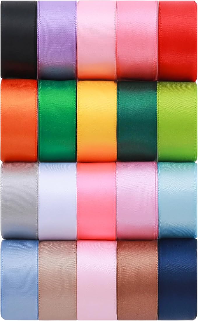 3/4 inch 20 Colors Satin Ribbon Set, 3/4" X2Yd x 20Rolls Rainbow Ribbons for Gift Wrapping, Wedding Party Decoration, Invitations, Bridal Bouquets, Total 40 Yards